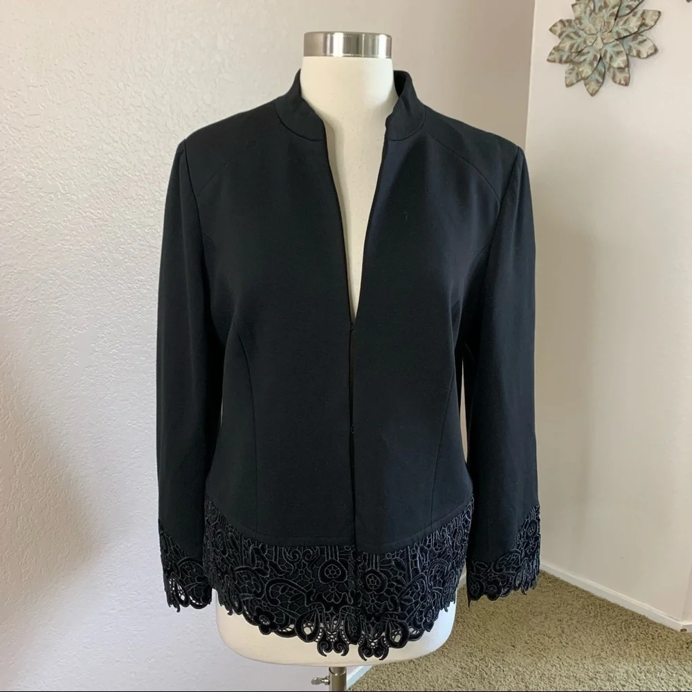 Chico’s NWT Lace Hem Ponte Black Jacket
